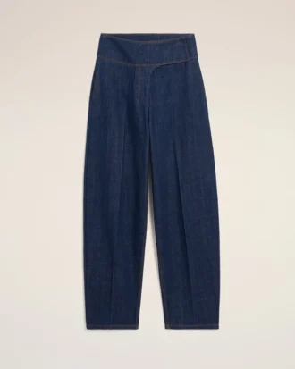 Blå bomullsjeans med belte og ballongpassform