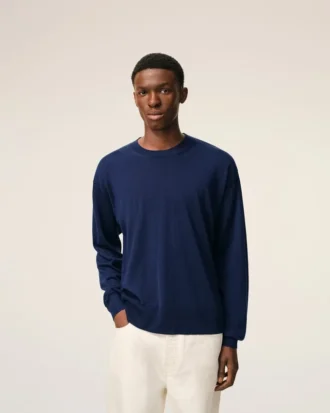 Bleu Tynn ullgenser med rund hals Ami de Coeur Sweater