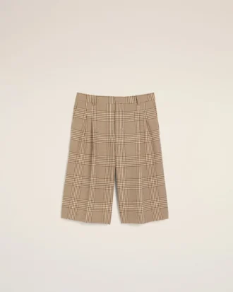 Brune shorts i ull med Prince of Wales-rutemønster