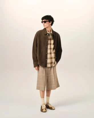 Brune shorts i ull med Prince of Wales-rutemønster