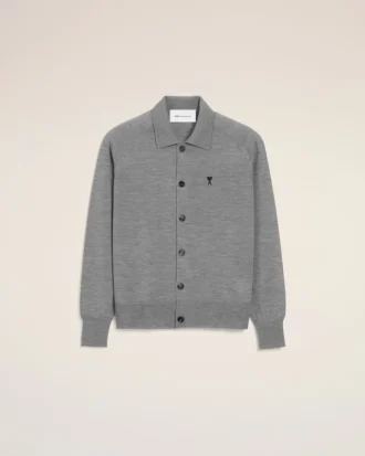Grå Ami de Coeur Cardigan med skjortekrage