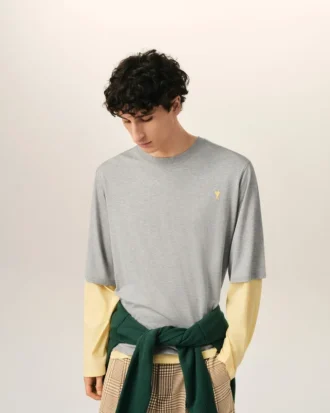 Grå bomulls-Ami de Coeur T-Shirt med dobbel ermeeffekt