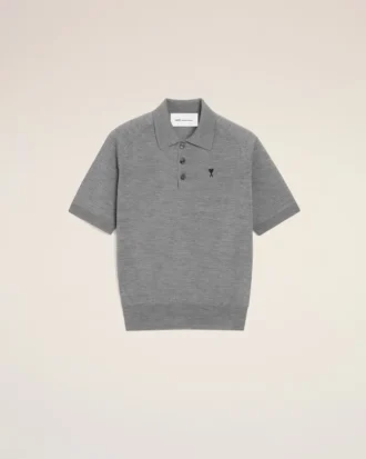Grå kortærmet Ami de Coeur Polo i ull