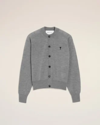 Grå ull-Cardigan med rund hals fra Ami de Coeur Cardigan