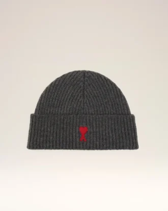 Grå ullbeanie med kontrastfarget Ami de Coeur