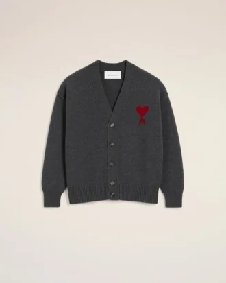 Grå ullcardigan med kontrastfarget Ami de Coeur