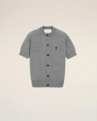 Grå ullkortærmet Ami de Coeur Cardigan
