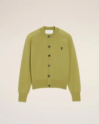 Grønn Ami de Coeur Cardigan i ull med rund hals