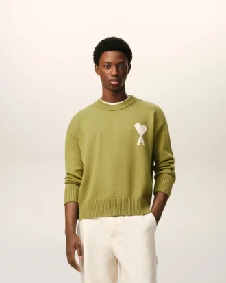 Grønn Ami de Coeur Sweater i ull og bomull med rund hals