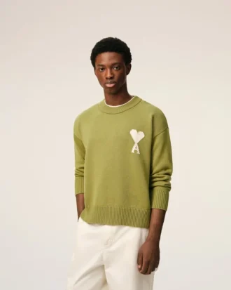 Grønn Ami de Coeur Sweater i ull og bomull med rund hals