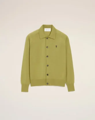 Grønn ullcardigan med skjortekrage fra Ami de Coeur Cardigan