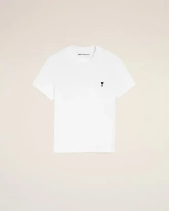 Hvit bomulls-Ami de Coeur T-Shirt med kort erme