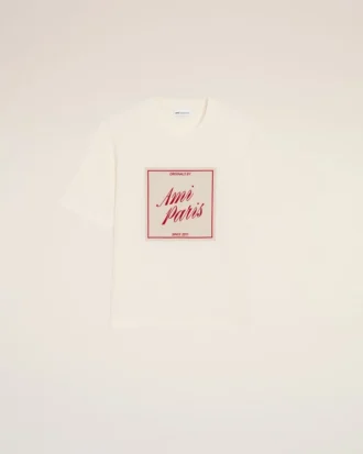 Hvit bomulls-T-skjorte med Ami Paris Heritage-trykk