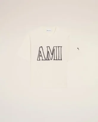 Hvit bomulls-T-skjorte med Ami Paris-trykk