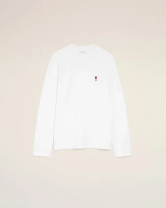 Hvit bomulls-T-skjorte med lange ermer og Red Ami de Coeur-broderi