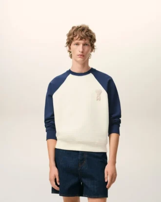 Hvit og blå Ami de Coeur-Sweatshirt i bomullstrikk