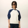 Hvit og blå Ami de Coeur-Sweatshirt i bomullstrikk