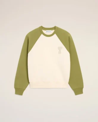 Hvit og grønn Ami de Coeur-sweatshirt i bomullstrikk