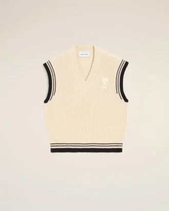 Hvit ribbet ull-sweater uten ermer fra Ami de Coeur