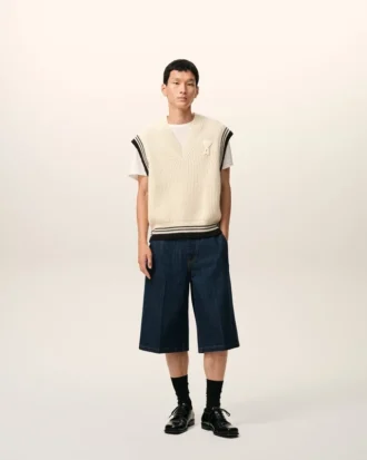 Hvit ribbet ull-sweater uten ermer fra Ami de Coeur