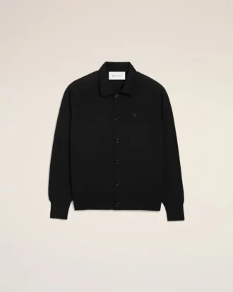 Svart Ami de Coeur Cardigan i ull med skjortekrage