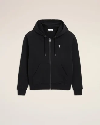 Svart Ami de Coeur Hoodie i bomull med glidelås
