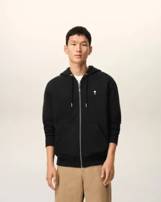 Svart Ami de Coeur Hoodie i bomull med glidelås