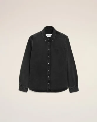 Svart denim-bomullsskjorte med Ami de Coeur-broderi